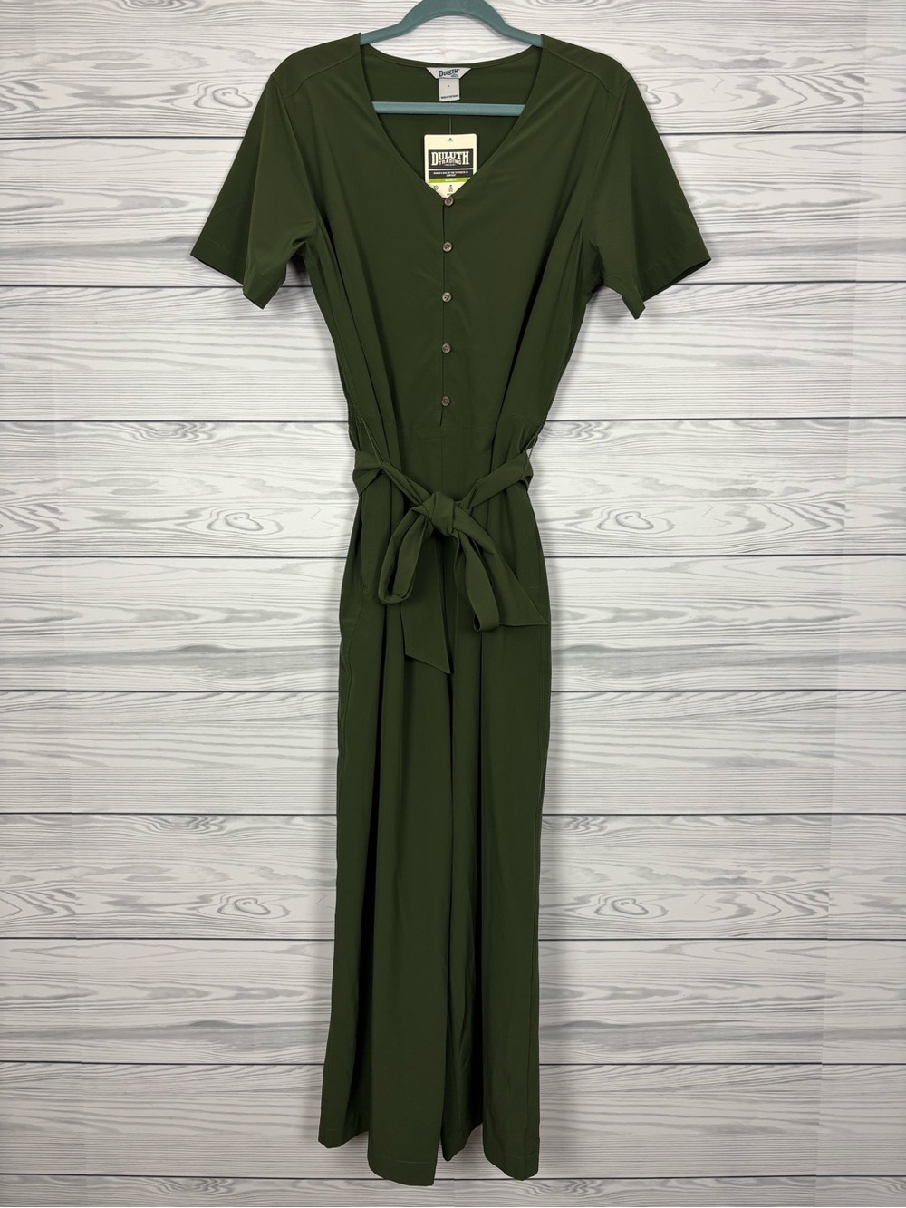 Duluth Trading Co. Nine to Fine synthetic jumpsuit size large NWT green - Picture 2 of 11